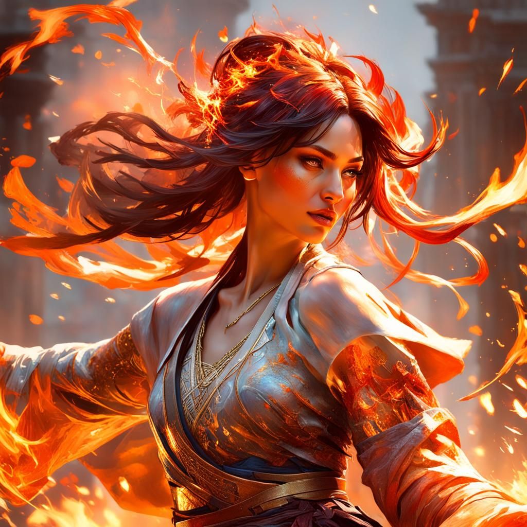 Fiery Dancer Portrait in Art Nouveau Style