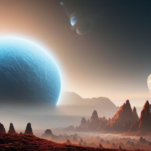 Exoplanet with Alien Life in Digital Matte Painting