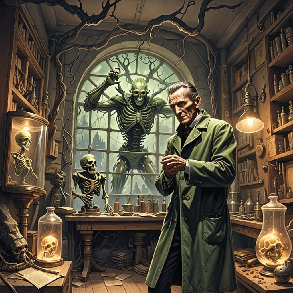 The Mad Scientist in His Laboratory, in a Dark Gothic Style