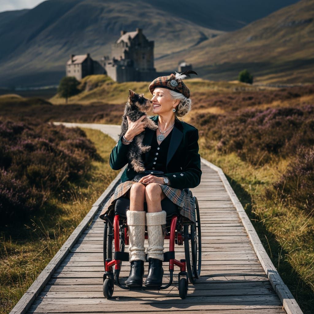 Scottish Woman with Puppy in Highland Setting
