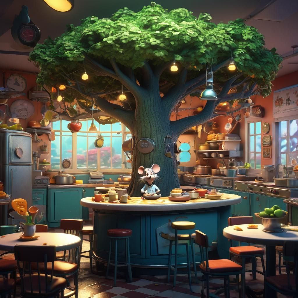 Busy Mouse Chef in Clubhouse Kitchen, 3D Digital Art