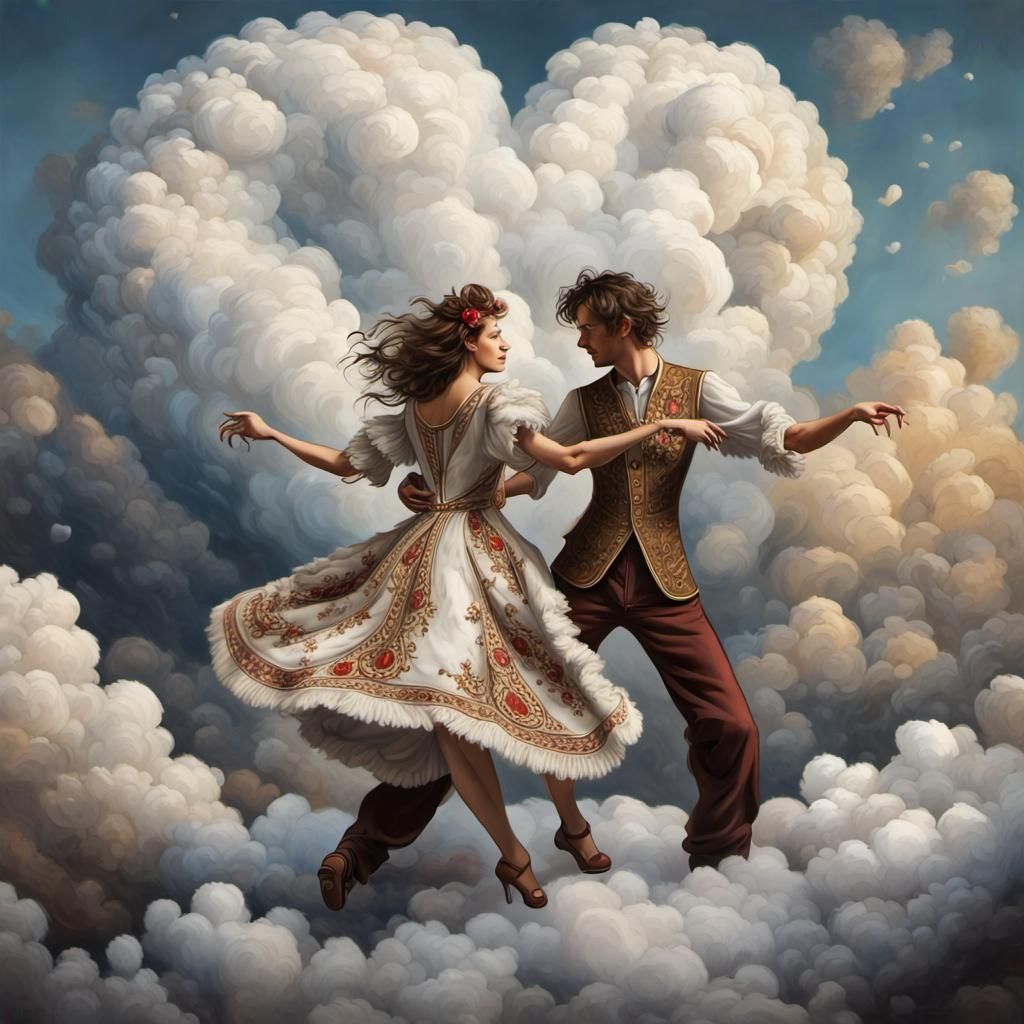 Romantic Cloud Dance: Epic Renaissance Digital Painting