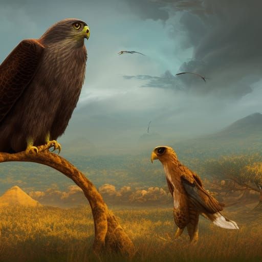 Giant Falcon Soaring Over Cenozoic African Savanna