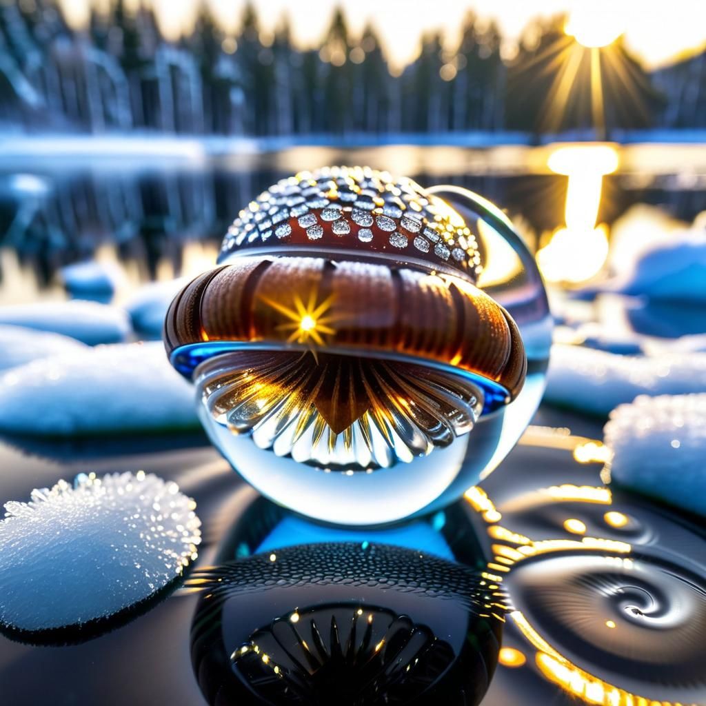 Glass Acorn on a Frozen Lake