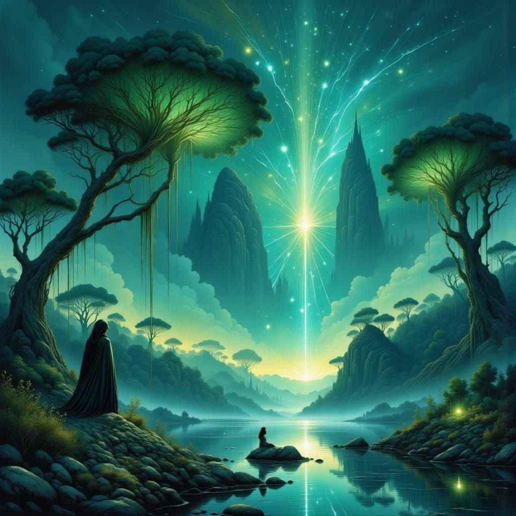 Surreal Aquatic Landscape with Giant Luminous Jellyfish