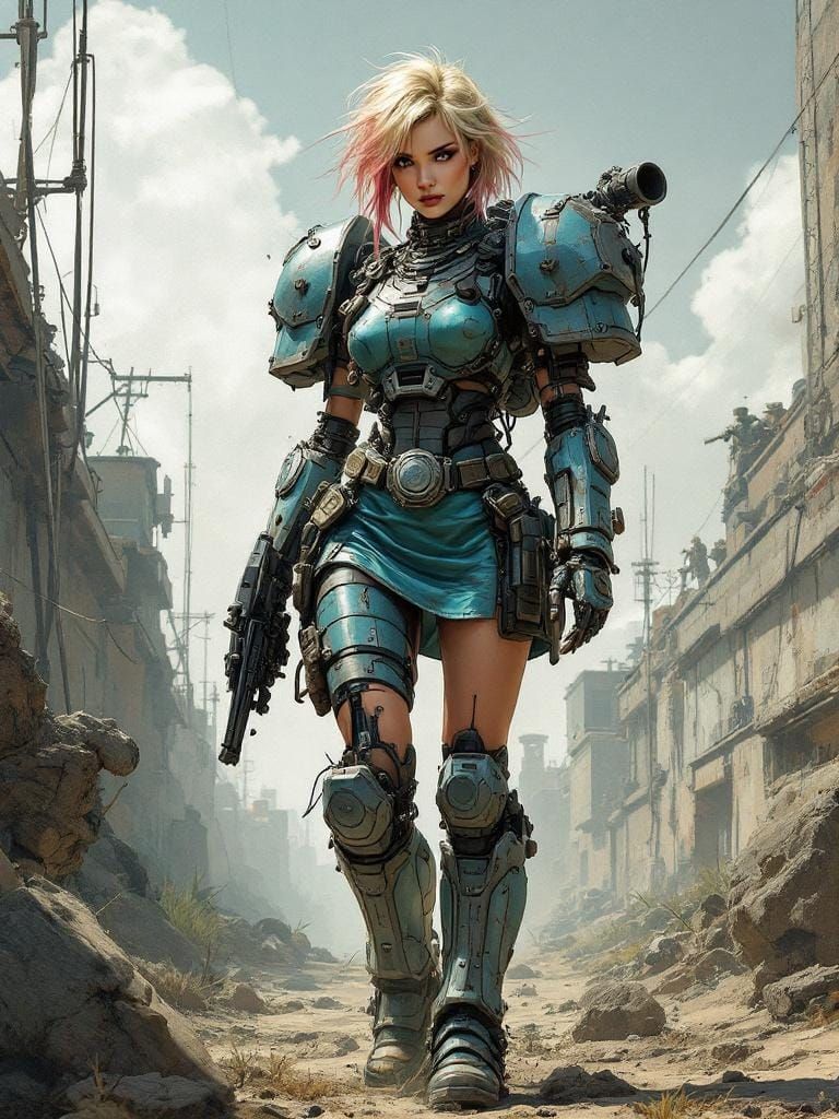 Dieselpunk Pin-Up Woman in Mech-Inspired Style