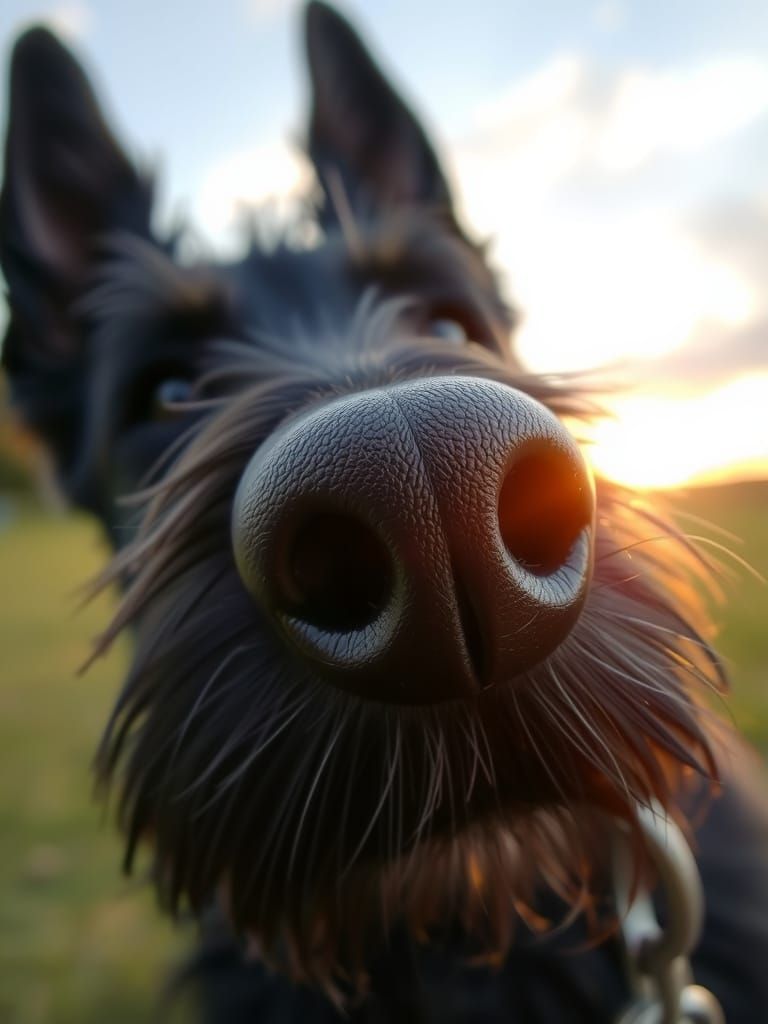 Macro Close-Up of a Black Schnauzer's Nose