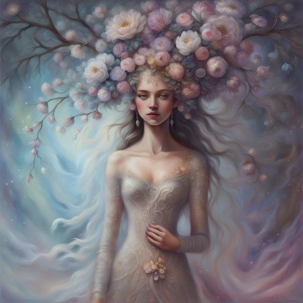 Ethereal Spirit in Floral Aetherpunk Tonalism