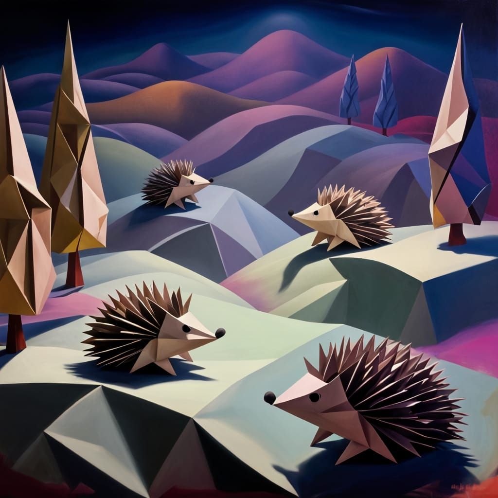 Paper Hedgehog World in Surrealist Style