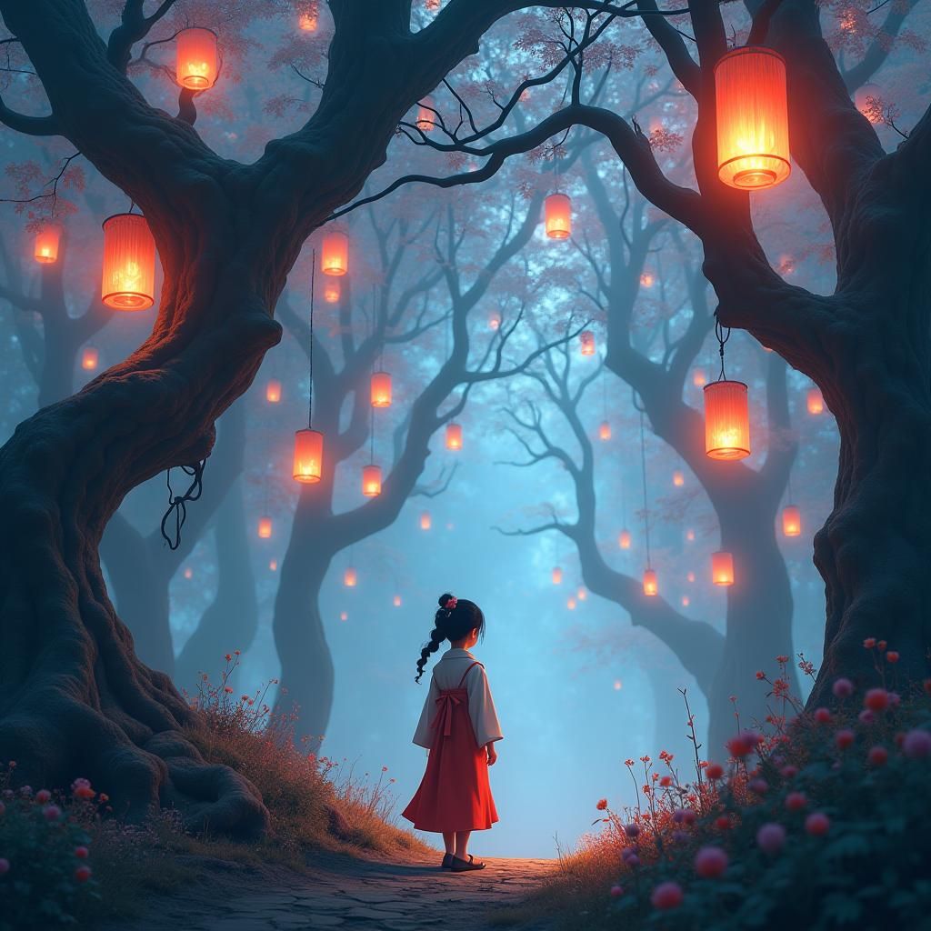 Mystical Forest Scene in Anime Style