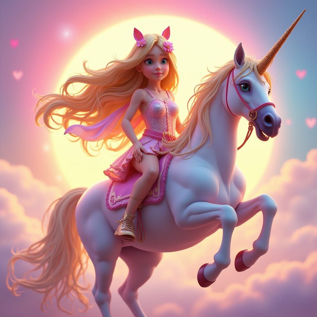 Enchanted Princess Rides Majestic Unicorn
