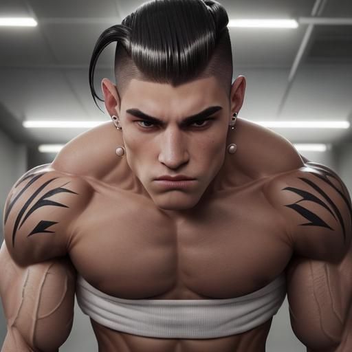Muscular Man with Undercut Hairstyle: Digital Portrait