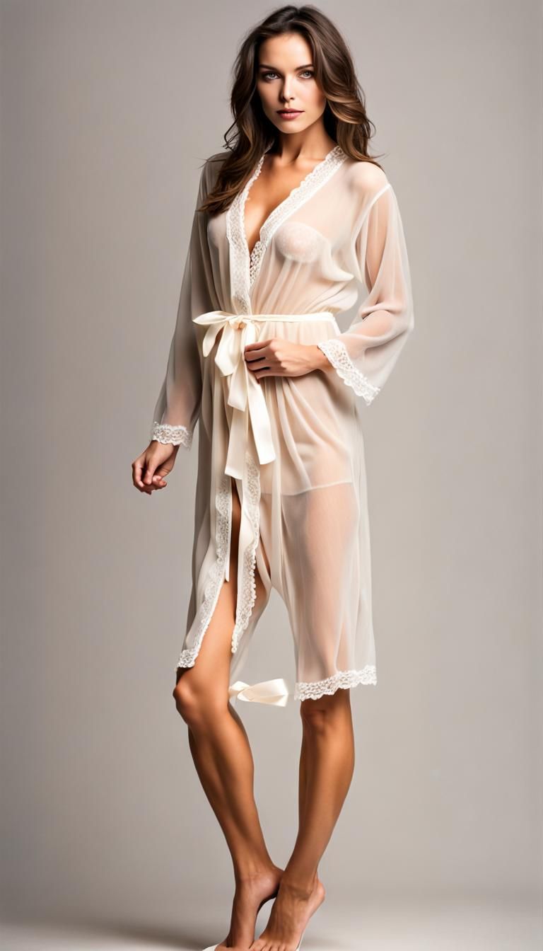 Elegant Woman in Lingerie and Cashmere Robe