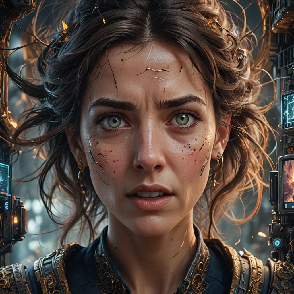 Surprised Woman's Face in Detailed Digital Painting