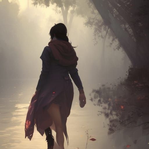 Autumn Woman with Cold Gaze in Art Nouveau Style