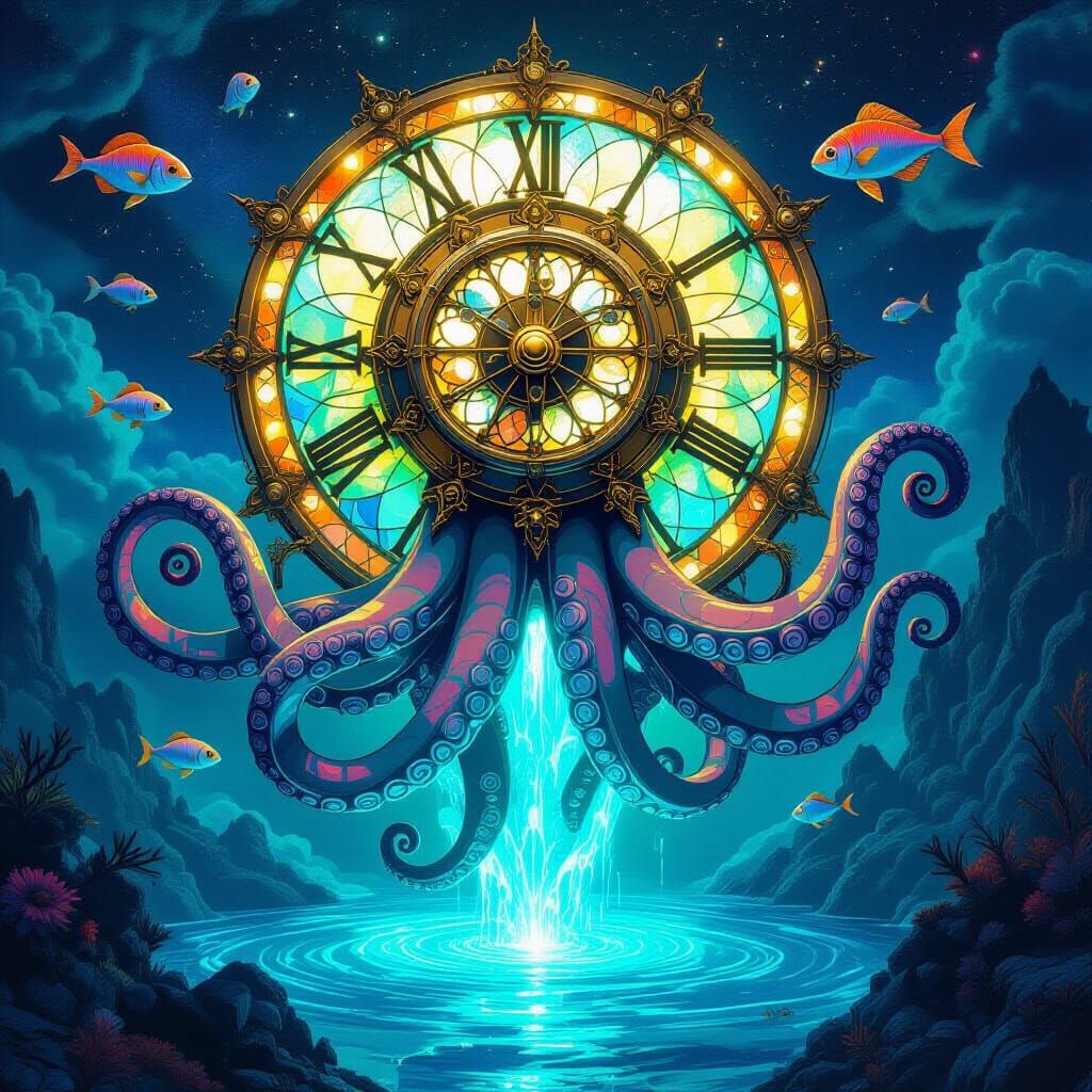 Clockwork Kraken Rising: Bioluminescent Art Nouveau