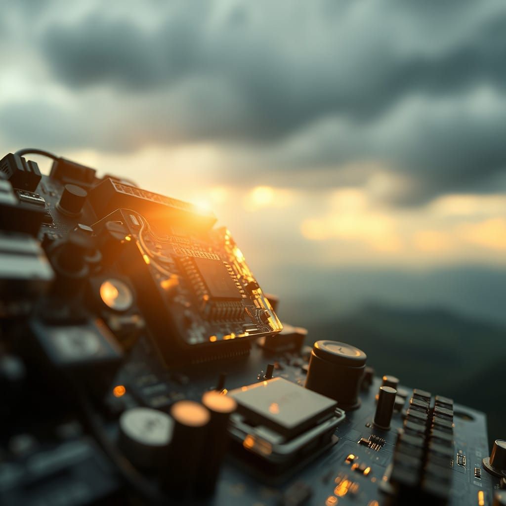 Surreal Motherboard Landscape in Hyper-Realistic Style