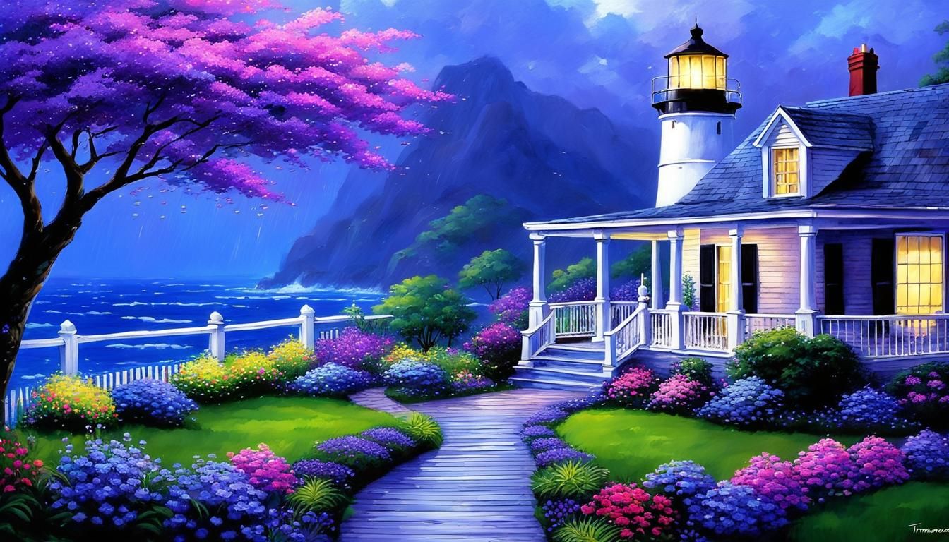 Serene Garden Scene in Vivid Colors