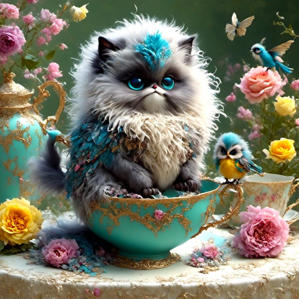 A fluffy little Persian kitten, all fluffed up.