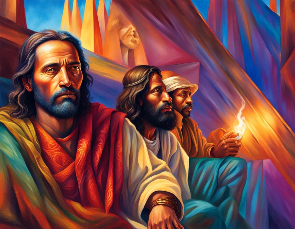 Jesus, Moses, and Elisha Smoking: Hyperrealistic Art