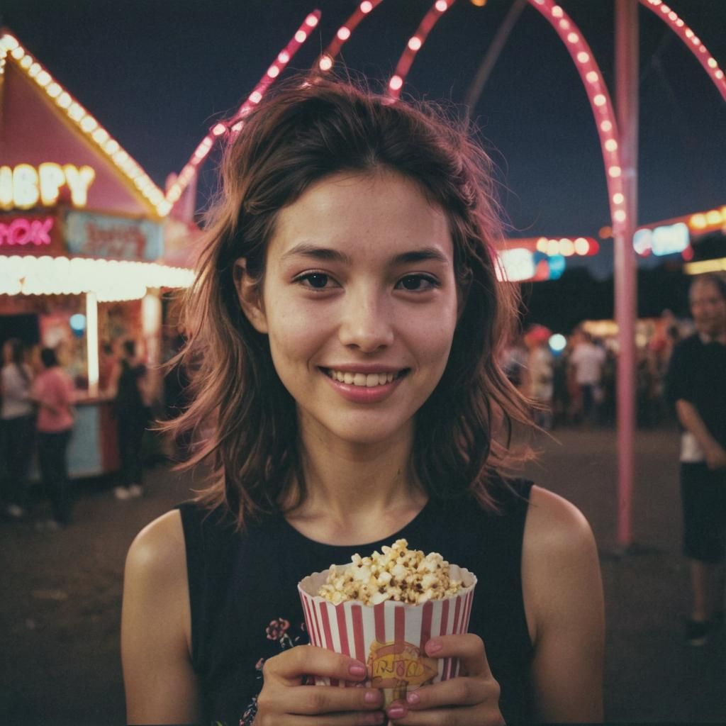 Cyberpunk Skater Girl Portrait at Neon Fairground