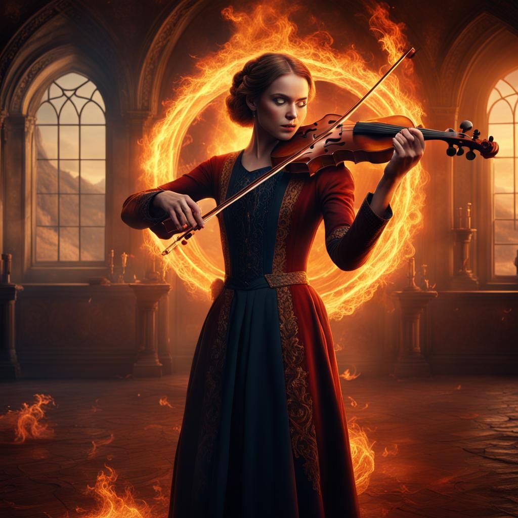 Fiery Violinist: Dramatic Digital Matte Painting