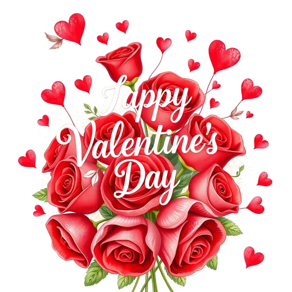 Whimsical Valentine's Day Card with Pastel Roses and Hearts