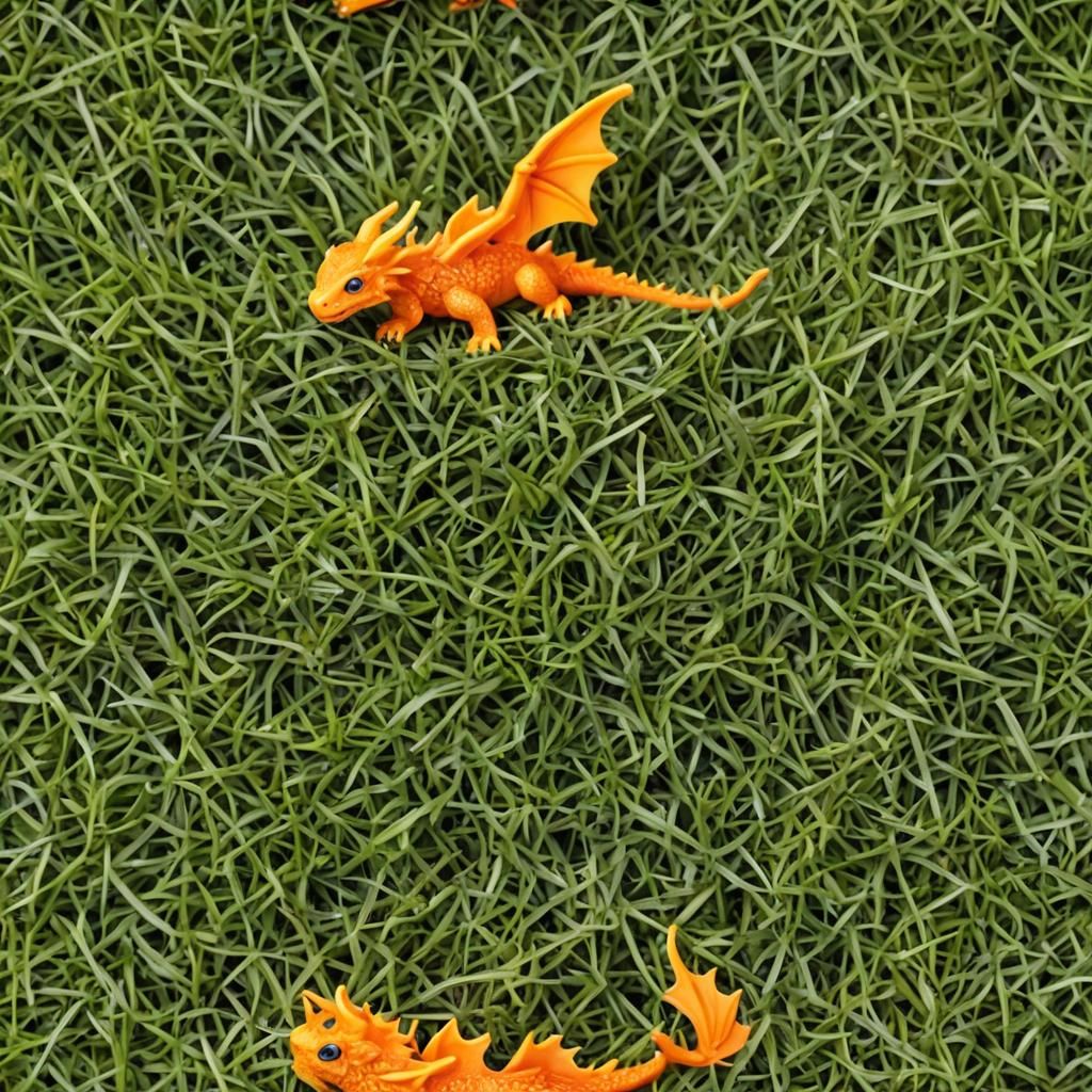 Miniature Orange Dragon Roosting on Grass