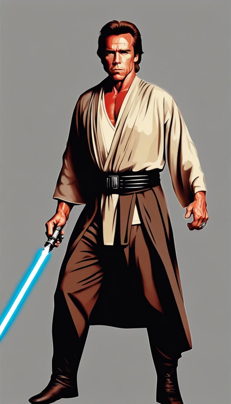 Arnold Schwarzenegger as Jedi Knight with Lightsaber