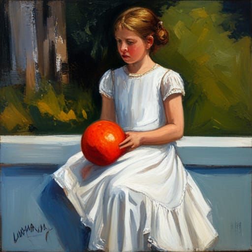 Girl with Ball in Oil Painting Style
