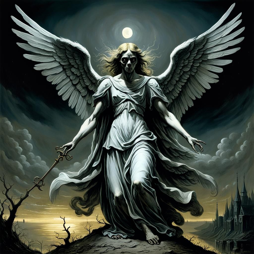 Realistic Angel in Dark Horror Style
