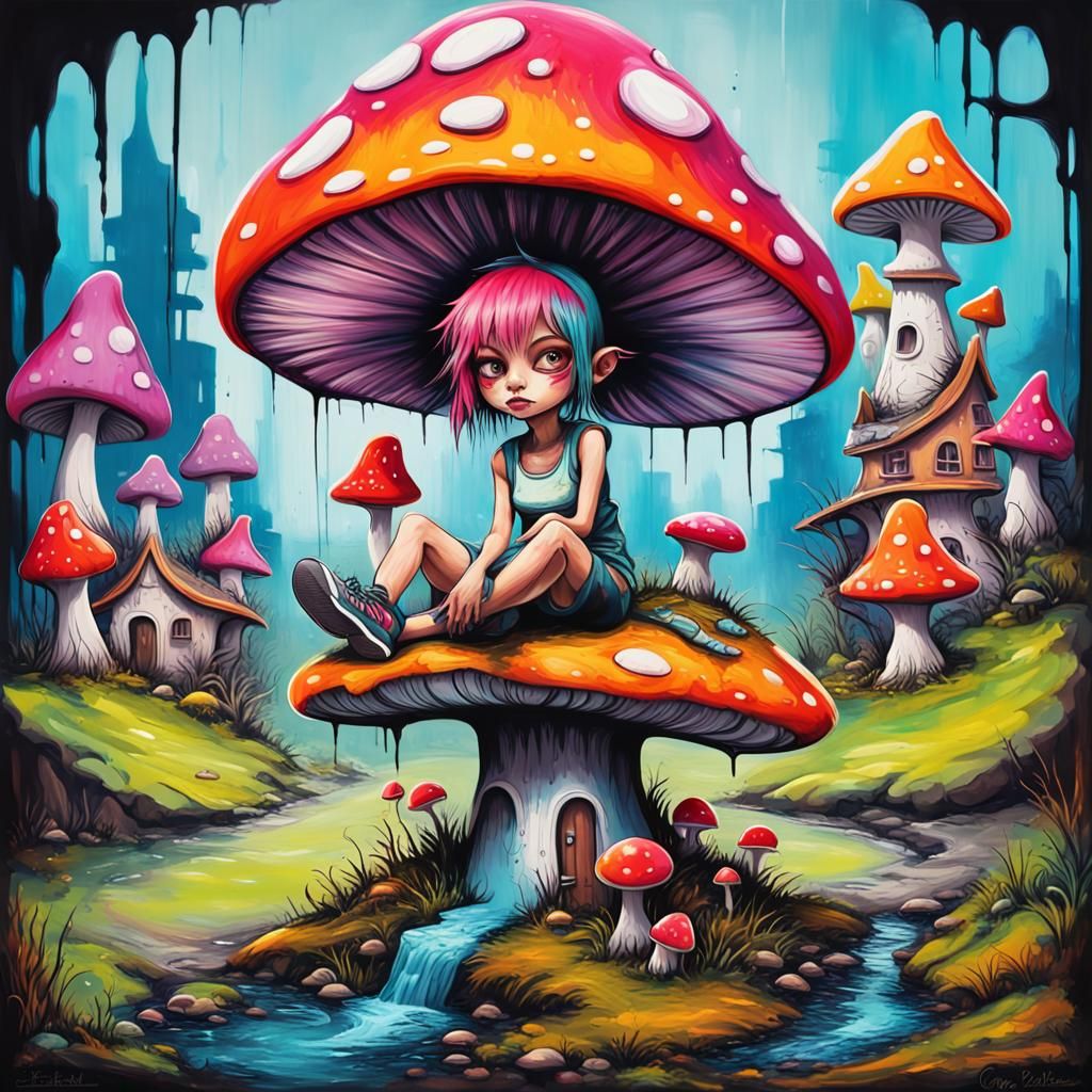 Punky Pixie in Graffiti Fantasy Landscape