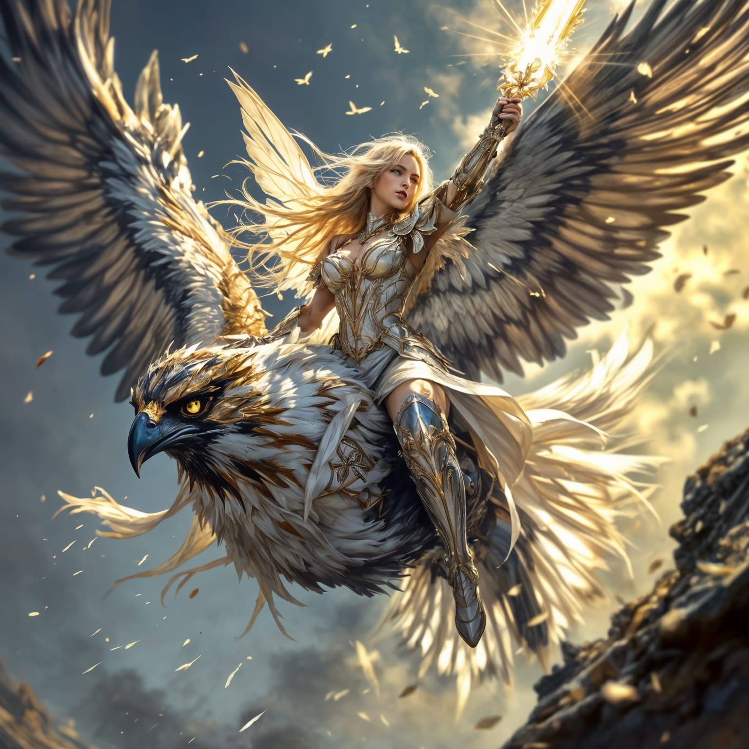 Pixie Paladin on Falcon with Shining Sword