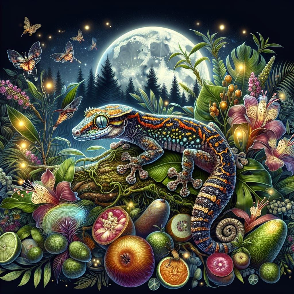 Tropical Rainforest Gecko in Moonlight