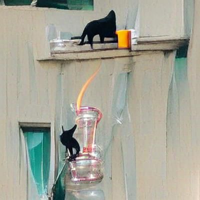 Black Cat Smoking a Bong Cartoon