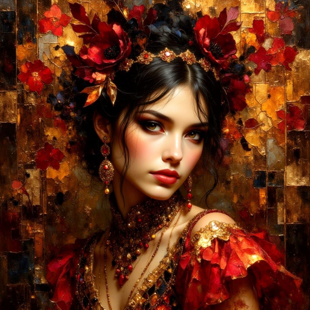 Spanish Dancer Portrait in Klimt Style