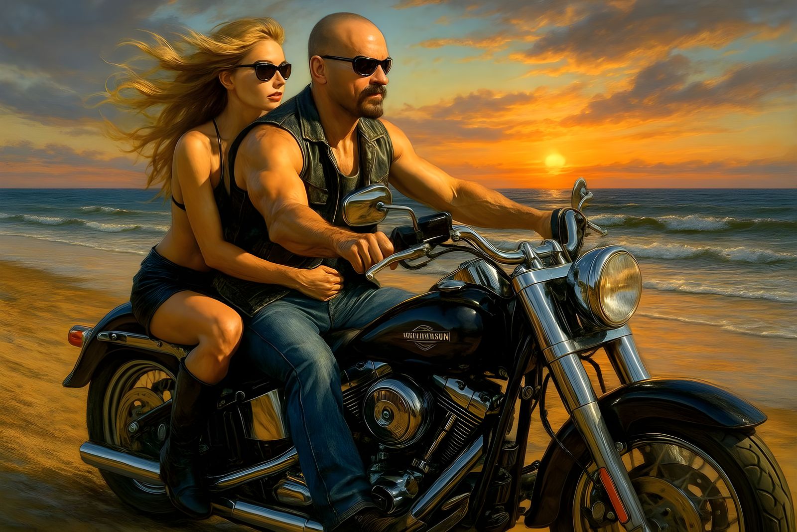 Motorcycle Beach Ride in Photorealistic Style