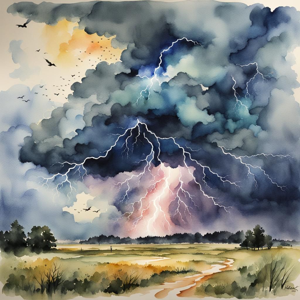 Watercolor Thunder and Lightning Masterpiece