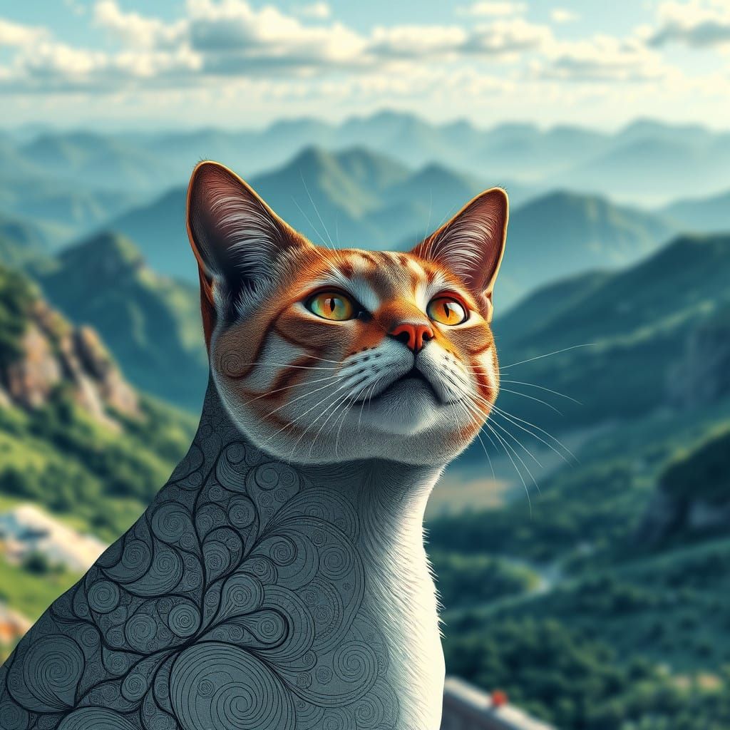 Surreal Feline Admires Infinite Perspective
