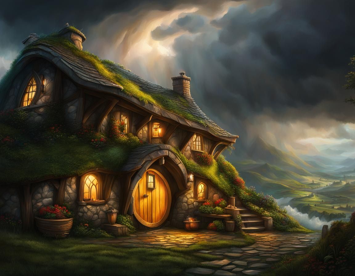 Hyperrealistic Bilbo's House in Storm Concept Art