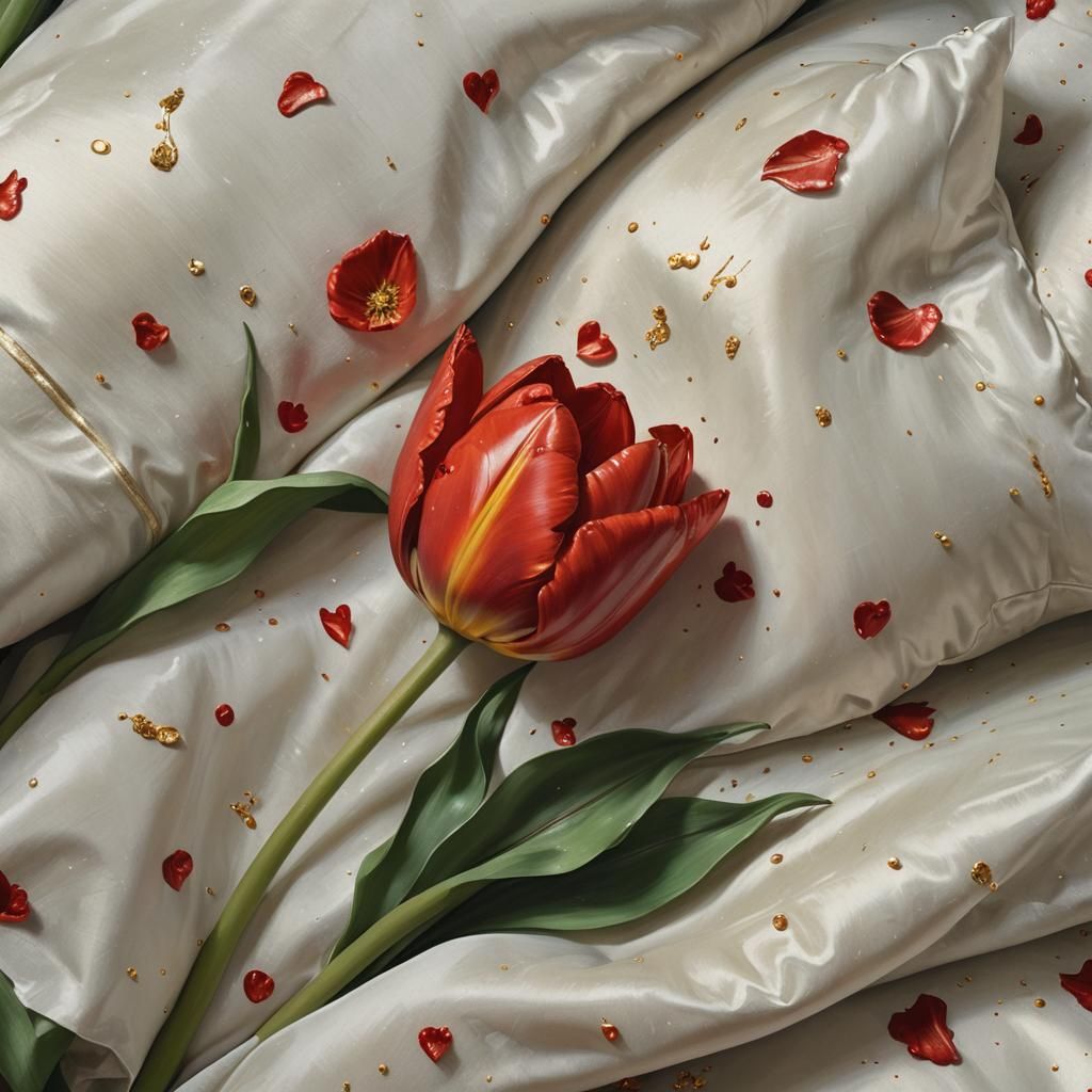 Velvety Red Tulip with Golden Sparkles
