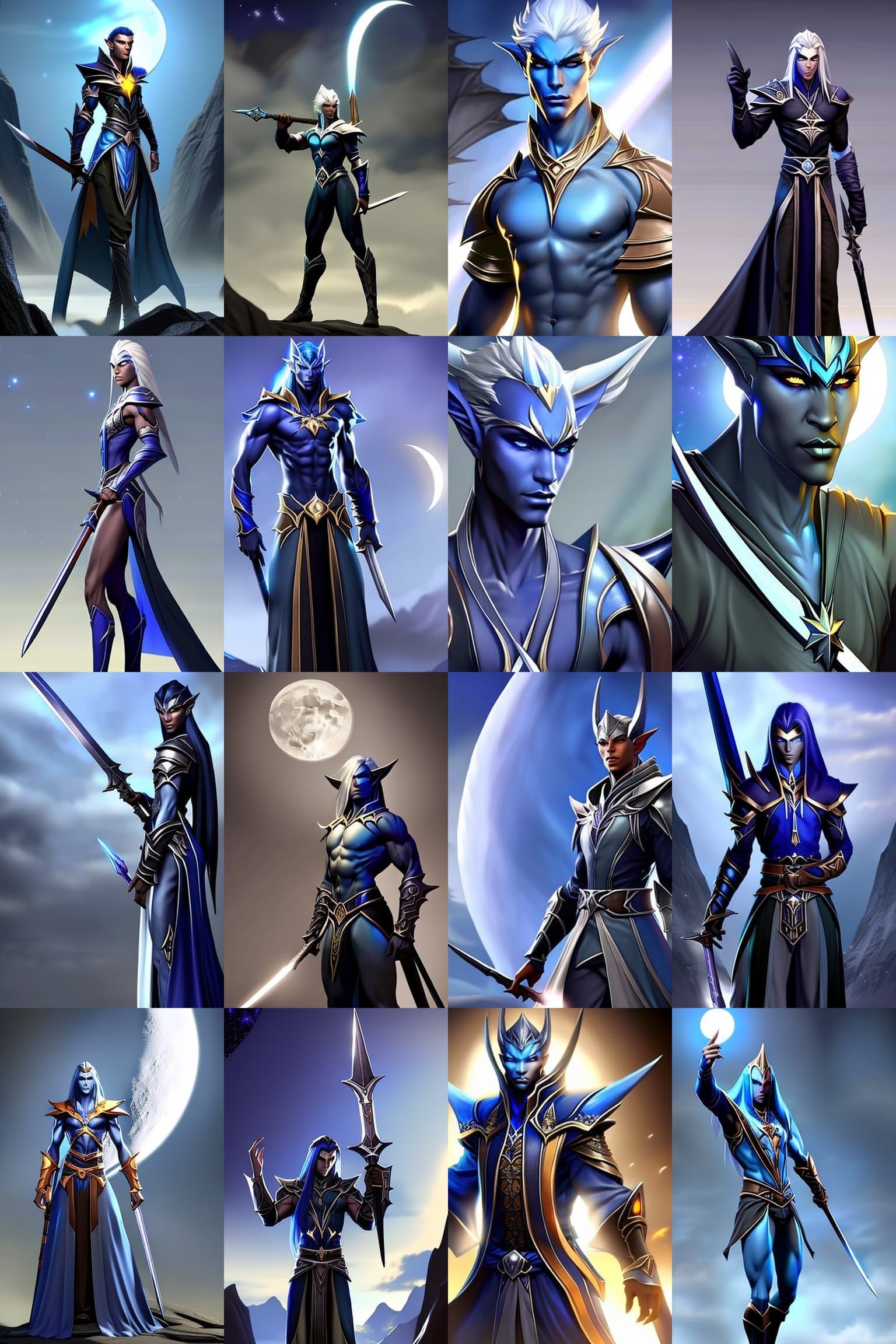 Dark Elf with Blue Sword in High Fantasy Style