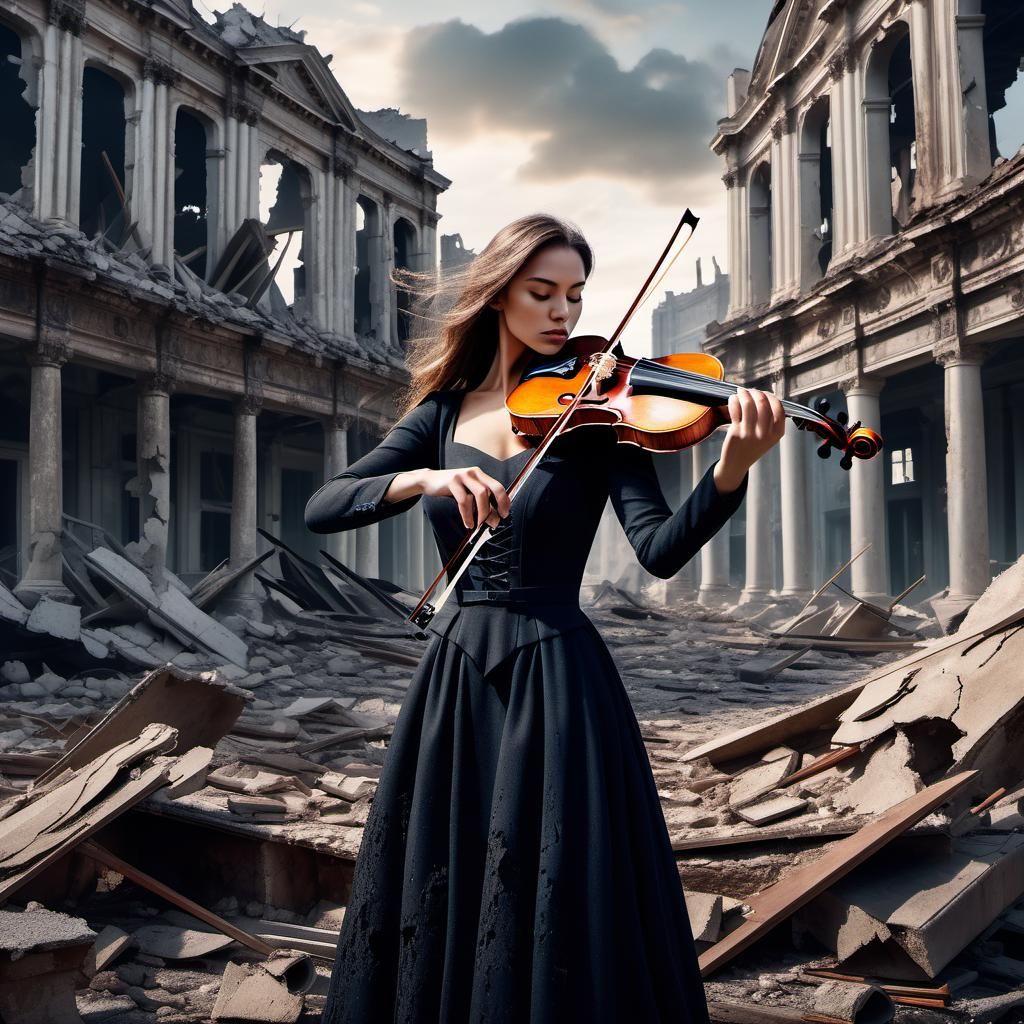 Violinist in Ruins: Dramatic Digital Matte Painting