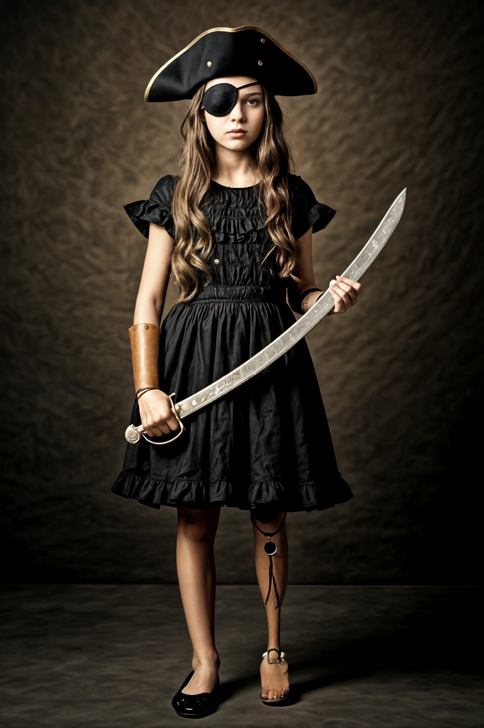 Pirate Girl Portrait with Sword in Fine Art Style