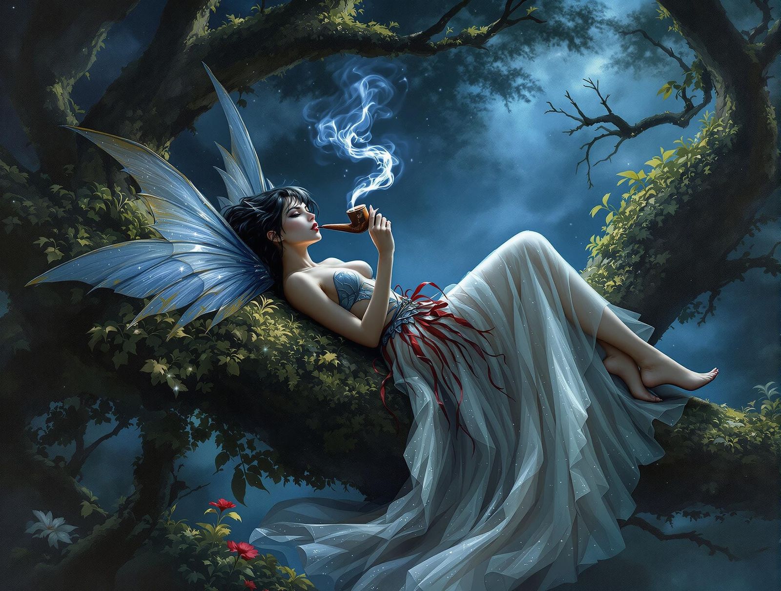 Fairy Smoking Dragon Pipe: Detailed Matte Painting