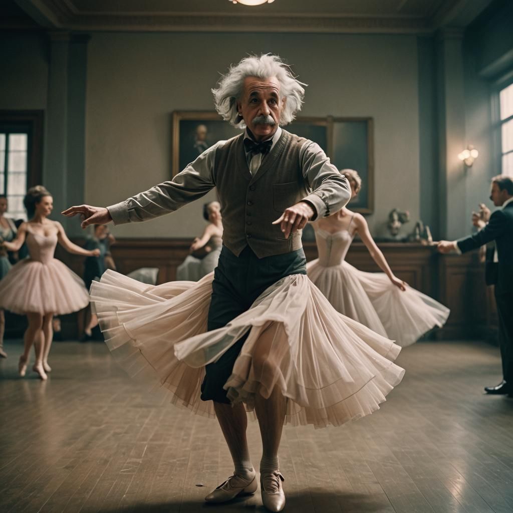 Einstein as Ballerina: Sensual Cinematic Film Still