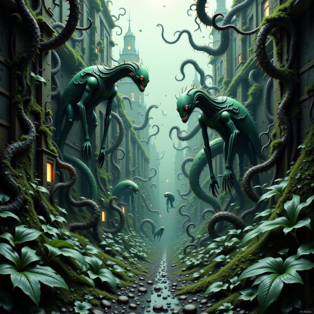 Post-Apocalyptic Cityscape Overrun by Carnivorous Plants