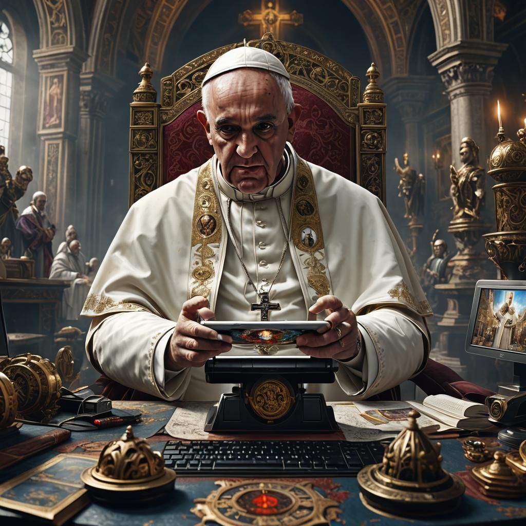 Pope Watches YouTube: Detailed Digital Matte Painting