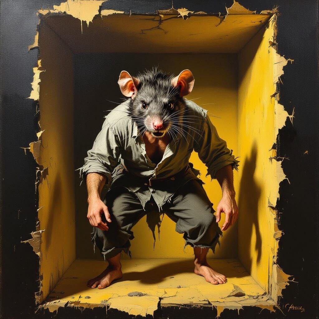 Man Resembling Rat in Dramatic Yellow Chiaroscuro