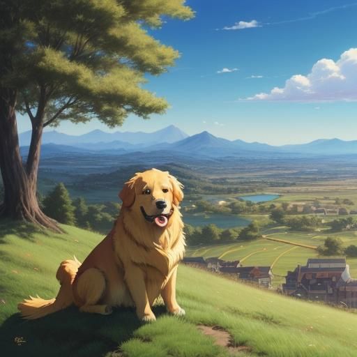 Cute Golden Retriever in Anime Style